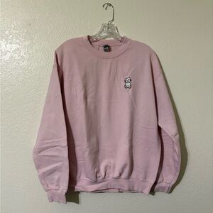 Pink Embroidered Cat Crewneck Sweater